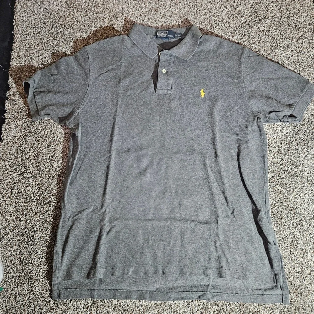 Polo Ralph Lauren Mens XL Gray Short Sleeve Pique Polo Shirt Yellow Pony Logo